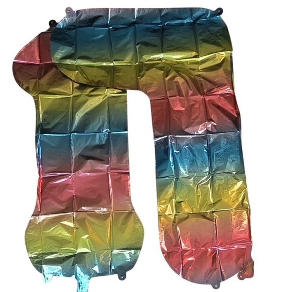 2 Pack Numbers 1 & 7 Large Balloons Ombre Rainbow & Solid Silver Birthday Decor